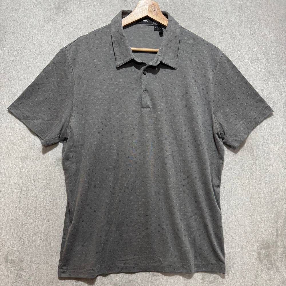 Theory Bron B Darick Polo Shirt Mens‎ XL Gray Geometric Pima Cotton Blend